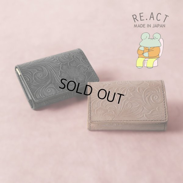 画像1: Re-ACT / リアクト フラワーエンボスレザー 3つ折りミニウォレット (1)