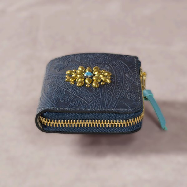 画像2: Re-ACT / リアクト スタッズフラワー Lファスナーコンパクトウォレット ペイズリー (2)