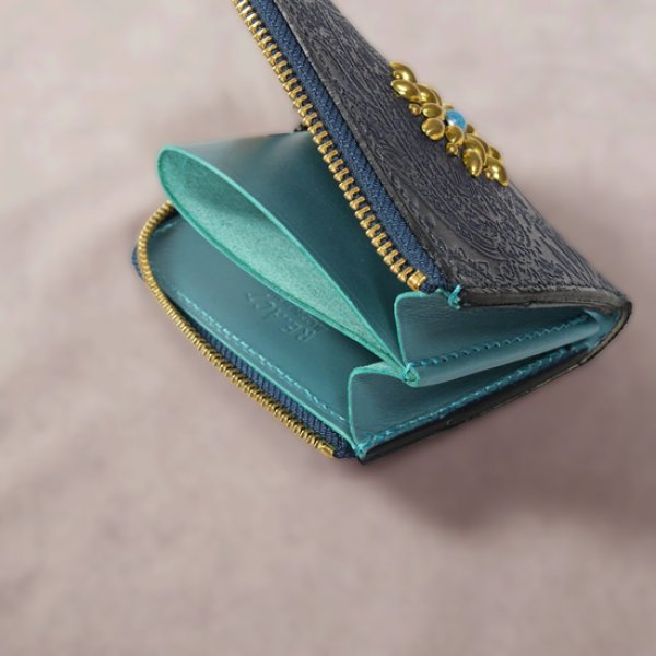 画像9: Re-ACT / リアクト スタッズフラワー Lファスナーコンパクトウォレット ペイズリー (9)