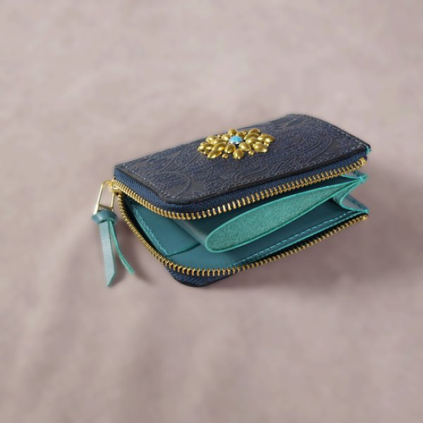 画像8: Re-ACT / リアクト スタッズフラワー Lファスナーコンパクトウォレット ペイズリー (8)