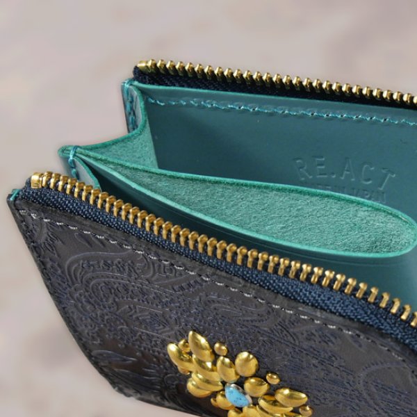 画像7: Re-ACT / リアクト スタッズフラワー Lファスナーコンパクトウォレット ペイズリー (7)