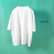 画像1: prit / プリット 綿麻ダンガリー 5分袖スタンドカラーワイドシャツ (1)