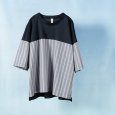 画像2: prit / プリット シルケット天竺×サテンストライプ 切替５分袖ワイドシャツ (2)