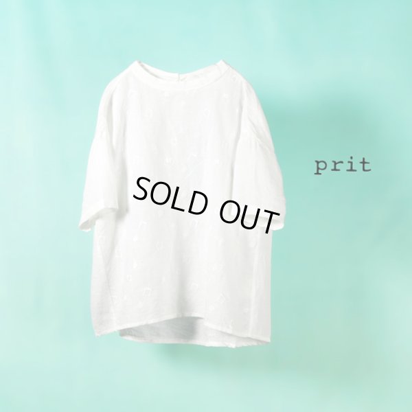 画像1: prit / プリット リネンサブレ刺しゅう 切替スタンドカラーAラインプルオーバー (1)