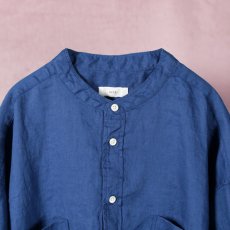 画像2: prit / プリット フレンチリネンキャンバス 5分袖スタンドカラーポケットワイドシャツ (2)