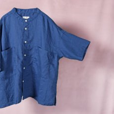 画像5: prit / プリット フレンチリネンキャンバス 5分袖スタンドカラーポケットワイドシャツ (5)
