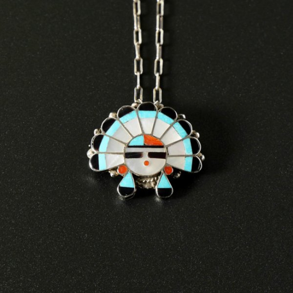 画像2: Indian Jewelry / インディアンジュエリー インレイブローチペンダント サンフェイス (2)