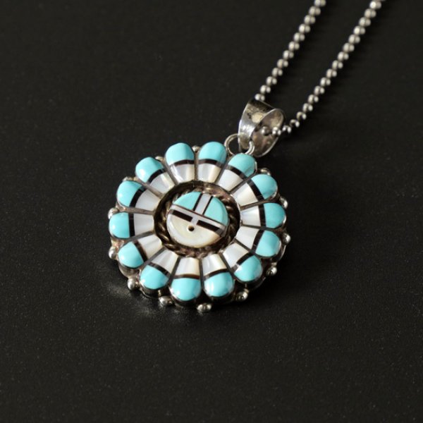 画像2: Indian Jewelry / インディアンジュエリー インレイペンダント サンフェイス (2)