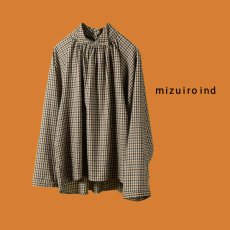 画像1: mizuiroind / ミズイロインド チェック スタンドカラーギャザーシャツ (1)