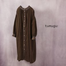 画像1: tumugu / ツムグ コーデュロイ刺しゅう2WAYシャツワンピース (1)