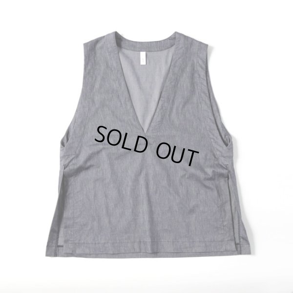 画像2: prit / プリット コットンリネンストレッチデニム Vネックサイドスリットベスト (2)