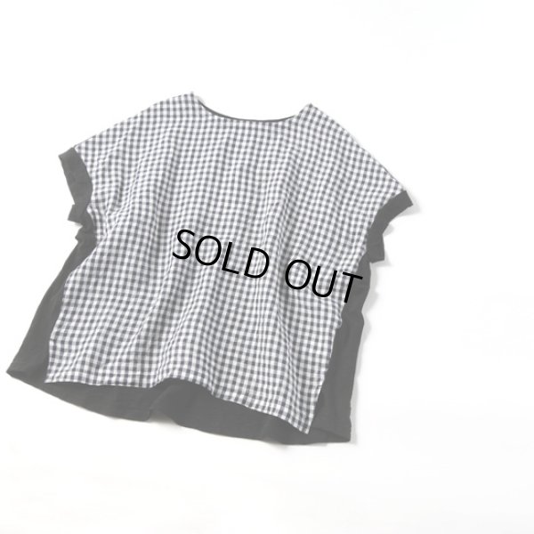 画像6: prit / プリット 天竺×フレンチリネン ギンガムチェック切替 ショートスリーブプルオーバー (6)