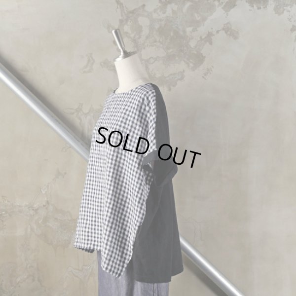 画像10: prit / プリット 天竺×フレンチリネン ギンガムチェック切替 ショートスリーブプルオーバー (10)