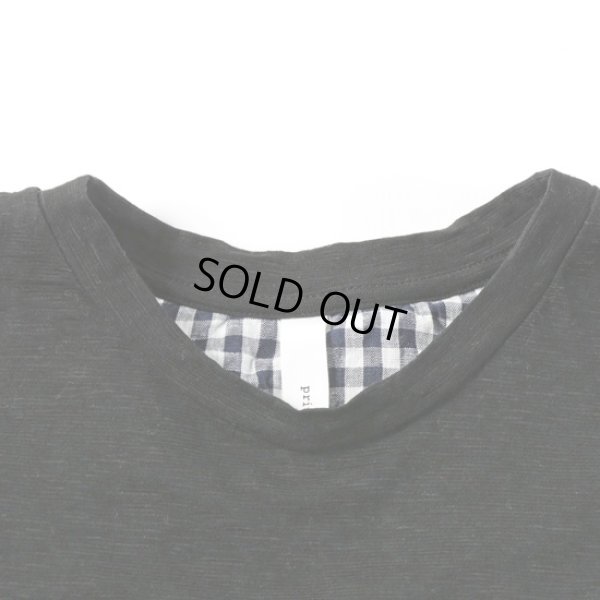 画像2: prit / プリット 天竺×フレンチリネン ギンガムチェック切替 バックスリットTシャツ (2)