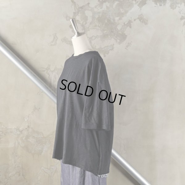 画像9: prit / プリット 天竺×フレンチリネン ギンガムチェック切替 バックスリットTシャツ (9)