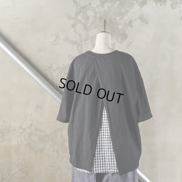 画像10: prit / プリット 天竺×フレンチリネン ギンガムチェック切替 バックスリットTシャツ (10)