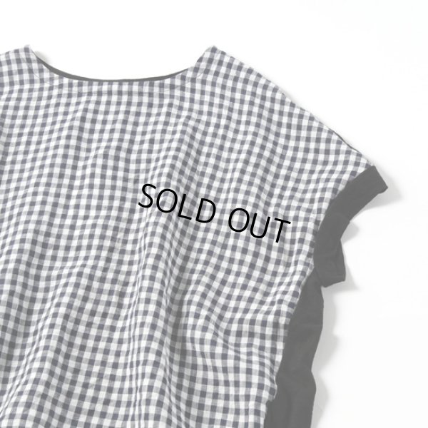 画像4: prit / プリット 天竺×フレンチリネン ギンガムチェック切替 ショートスリーブプルオーバー (4)