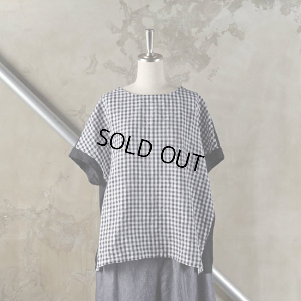 画像9: prit / プリット 天竺×フレンチリネン ギンガムチェック切替 ショートスリーブプルオーバー (9)