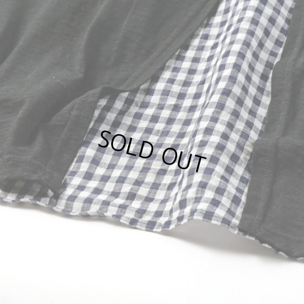 画像6: prit / プリット 天竺×フレンチリネン ギンガムチェック切替 バックスリットTシャツ (6)