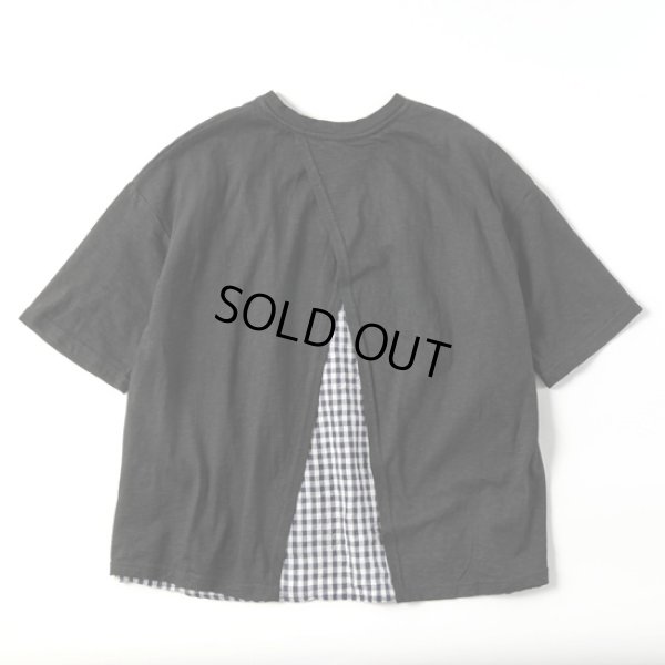 画像5: prit / プリット 天竺×フレンチリネン ギンガムチェック切替 バックスリットTシャツ (5)