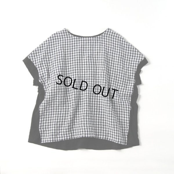 画像2: prit / プリット 天竺×フレンチリネン ギンガムチェック切替 ショートスリーブプルオーバー (2)