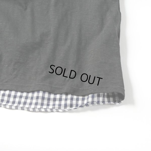 画像4: prit / プリット 天竺×フレンチリネン ギンガムチェック切替 バックスリットTシャツ (4)