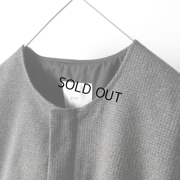 画像2: prit / プリット ウールライクハウンドトゥース ノーカラーラウンドヘムZIPブルゾン (2)