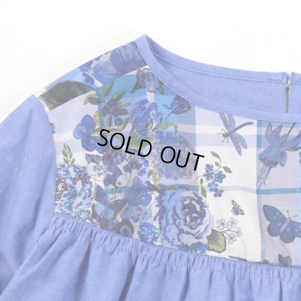 画像3: sosotto / ソソット 綿麻シャンブレー×リバティヨーク切替 ゴムシャーリングブラウス (3)