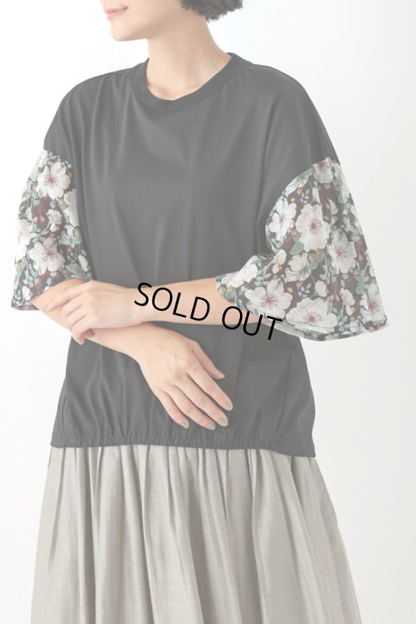 画像3: sosotto / ソソット ブレーティング天竺+LIBERTYシルフローン ギャザー5分袖Tシャツ (3)