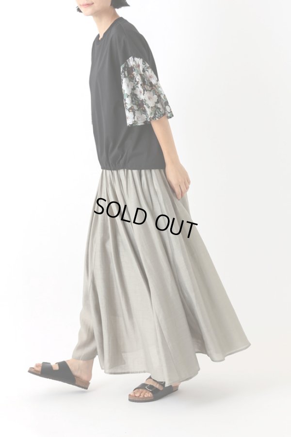 画像6: sosotto / ソソット ブレーティング天竺+LIBERTYシルフローン ギャザー5分袖Tシャツ (6)