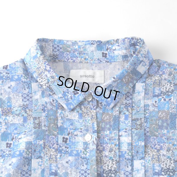 画像3: sosotto / ソソット リバティプリント チビ衿ピンタック前開きワンピース (3)