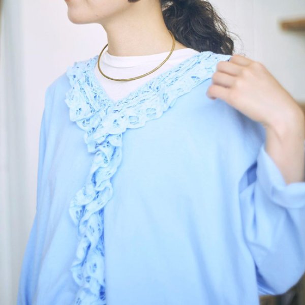 画像4: tumugu / ツムグ コットン天竺×バテンレース Vネックプルオーバー (4)