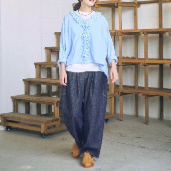 画像7: tumugu / ツムグ コットン天竺×バテンレース Vネックプルオーバー (7)