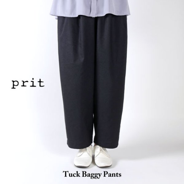 画像1: prit / プリット リネン混ストレッチシャンブレー タックバギーパンツ (1)