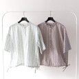 画像14: sosotto / ソソット LIBERTYタナローン ウエストドロストフリル衿プルオーバーブラウス5分袖 (14)