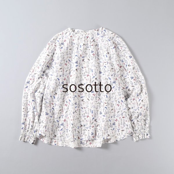 画像1: sosotto / ソソット リバティポプリン ゴムシャーリング袖ブラウス (1)