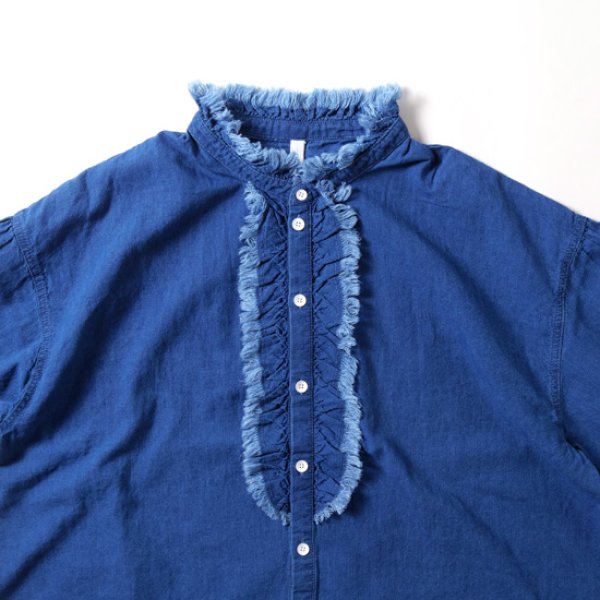 画像2: CLIP.TAB / クリップタブ インディゴシャンブレー フリルシャツ (2)