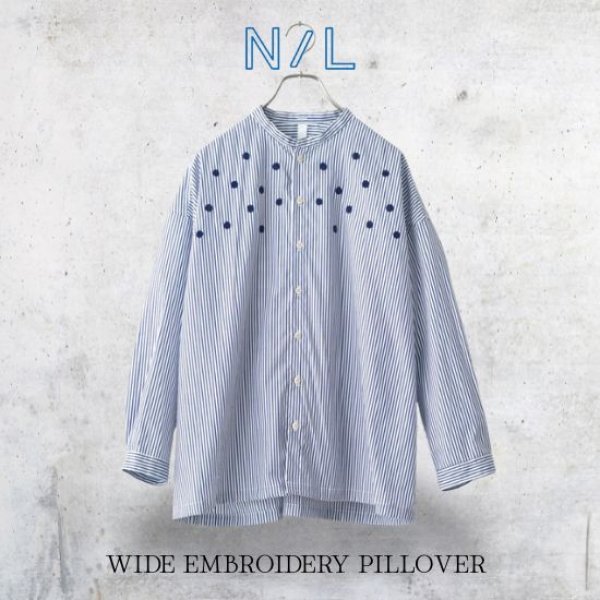 画像1: NATURAL LAUNDRY / ナテュラルランドリー 先染めブロード ワイド刺しゅうシャツ (1)