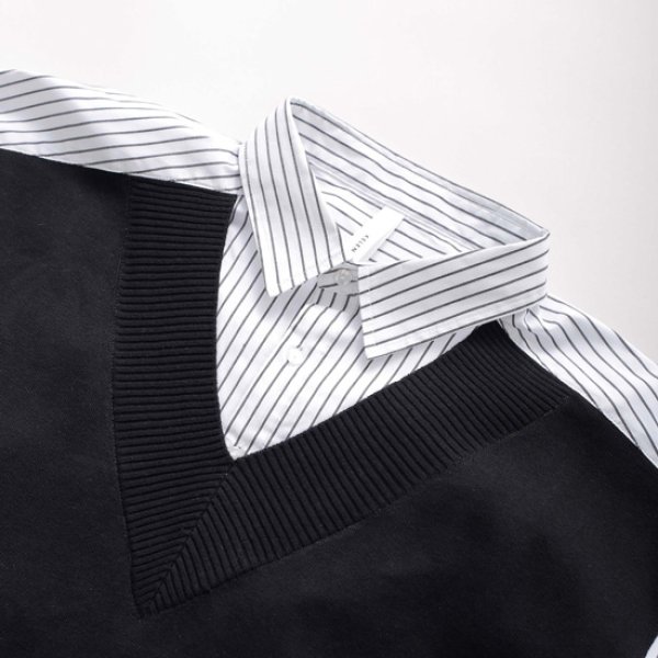 画像8: KELEN / ケレン ニットベスト重ね着風ストライプシャツワンピース APOLU (8)