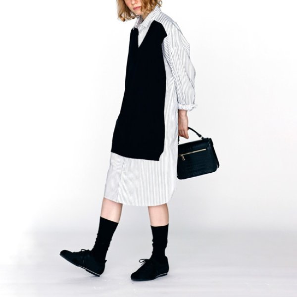 画像3: KELEN / ケレン ニットベスト重ね着風ストライプシャツワンピース APOLU (3)