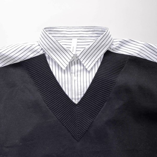 画像7: KELEN / ケレン ニットベスト重ね着風ストライプシャツワンピース APOLU (7)