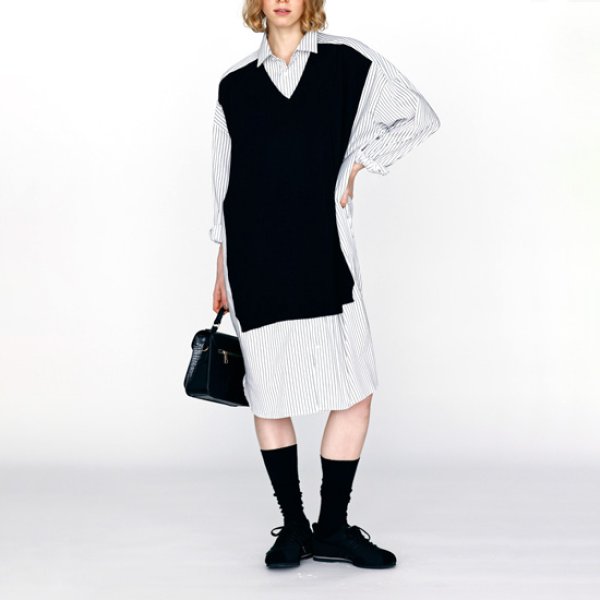 画像5: KELEN / ケレン ニットベスト重ね着風ストライプシャツワンピース APOLU (5)