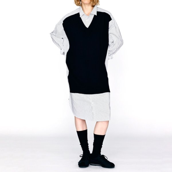 画像4: KELEN / ケレン ニットベスト重ね着風ストライプシャツワンピース APOLU (4)