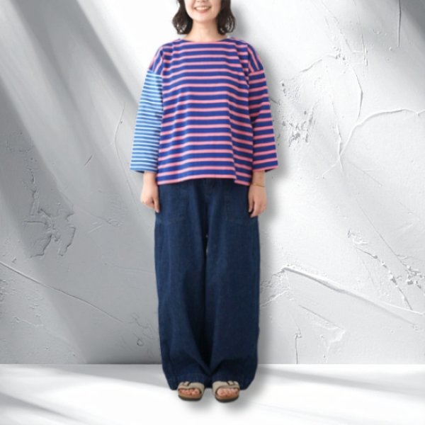 画像2: NATURAL LAUNDRY / ナテュラルランドリー パネルボーダー バイカラープルオーバー (2)