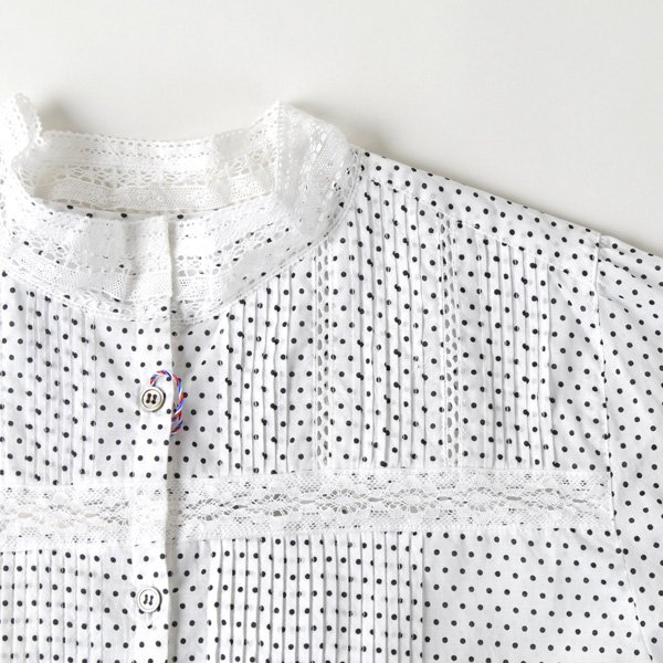 画像10: PONT DE CHALONS / ポンデシャロン スタンドレースカラーピンタックブラウス (10)