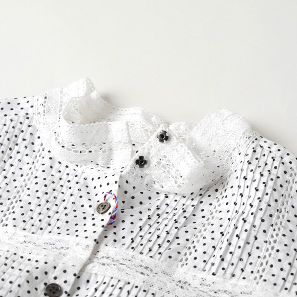 画像11: PONT DE CHALONS / ポンデシャロン スタンドレースカラーピンタックブラウス (11)