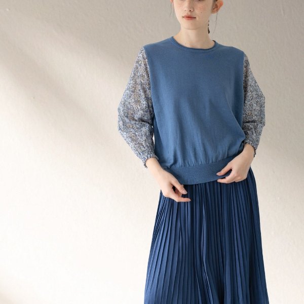 画像4: sosotto / ソソット 綿麻×LIBERTYボイル袖ドッキングプルオーバー7分袖 (4)