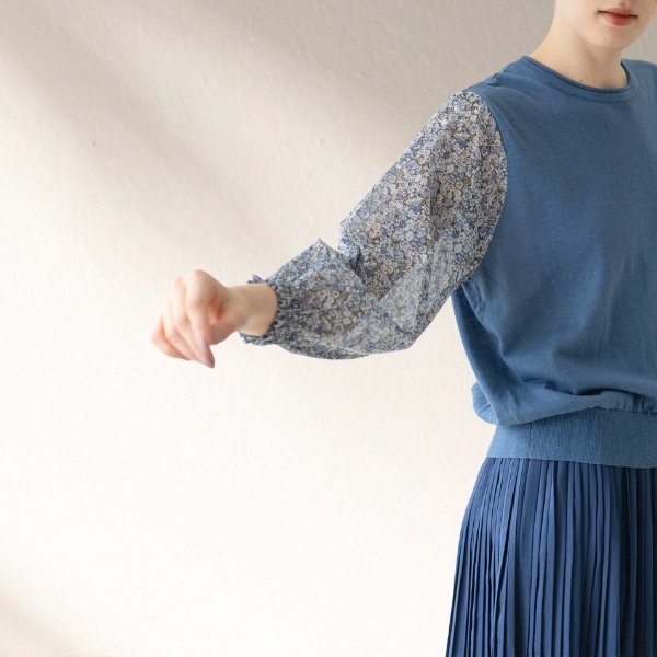 画像3: sosotto / ソソット 綿麻×LIBERTYボイル袖ドッキングプルオーバー7分袖 (3)