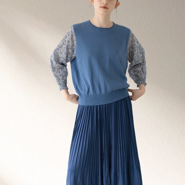 画像2: sosotto / ソソット 綿麻×LIBERTYボイル袖ドッキングプルオーバー7分袖 (2)