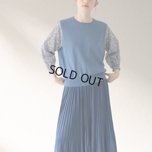 画像2: sosotto / ソソット 綿麻×LIBERTYボイル袖ドッキングプルオーバー7分袖 (2)